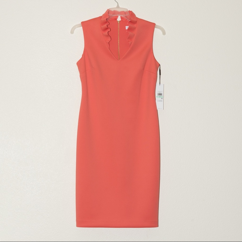 NWT Calvin Klein salmon ruffled v-neck dress